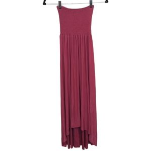 Strapless High-Low Maxi Dress in Berry